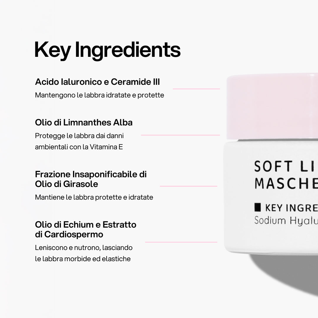 Infografica Spiegazione Sostanze Funzionali e Benefici Prodotto : Soft Lips Maschera Labbra_carousel_pdp